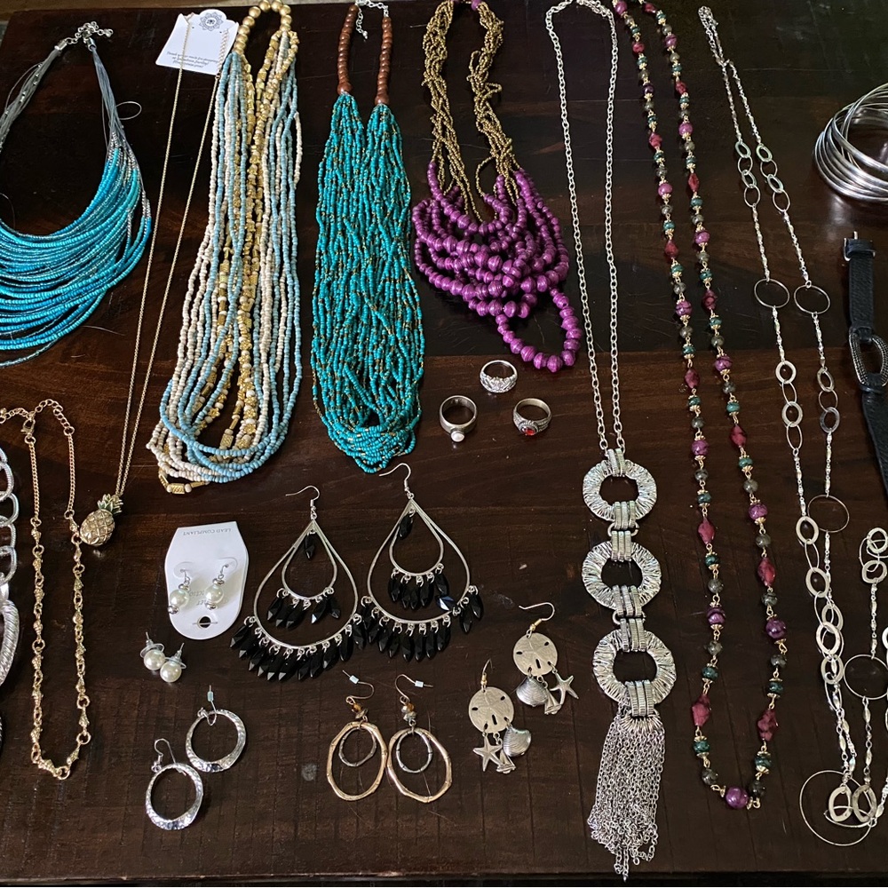Jewelry Bundle of 10 necklaces, 8 earrings, 2 rings, 5 bracelets